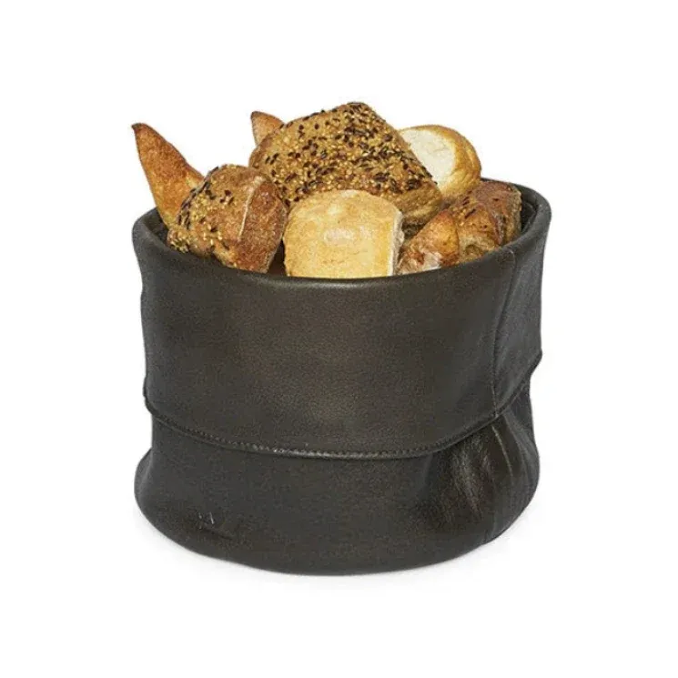 Brotkorb aus Leder - Vintage Grau