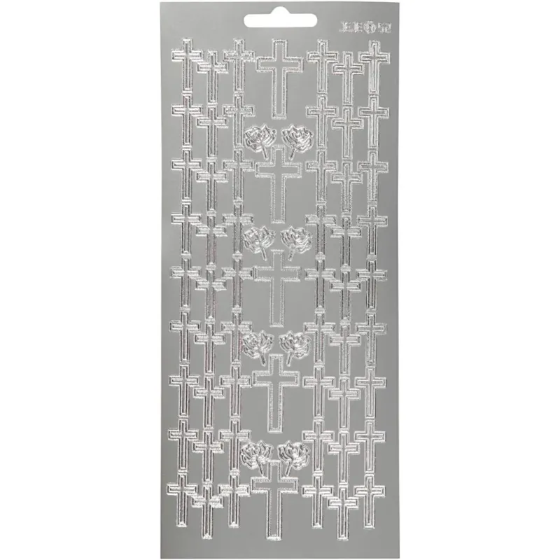 Stickers, cross, sheet 10x23 cm, silver, 1 sheet