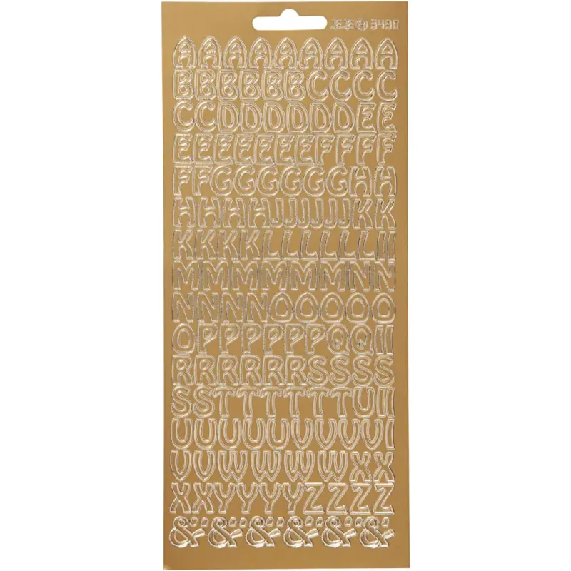 Stickers, alphabet, sheet 10x23 cm, gold, 1 sheet