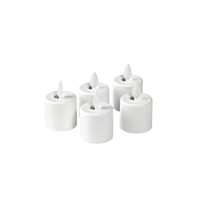 Fünf warmweiße LED-Ersatzkerzen (38x36 mm) der Duni GmbH mit beweglichen Flammeneffekten machen das einteilige Set zu einer idealen Option für gemütliches, batteriebetriebenes Licht.