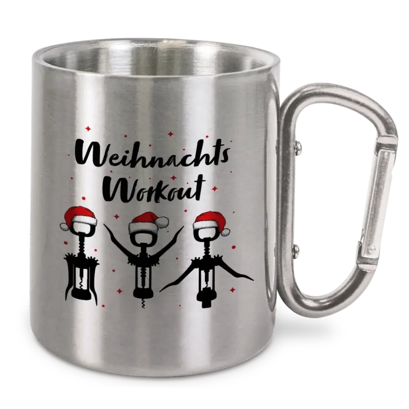 Weihnachts-Workout - Edelstahl-Trinkbecher mit Karabinerhaken