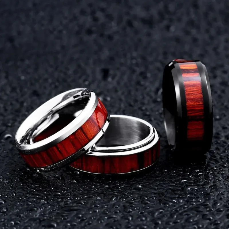 Titanium Stainless High Polished Red Woodiness Rings - Image 0