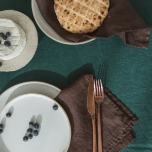 Set of 2 Stonewashed Natural Linen Napkins in Chocolate Brown Epic Linen