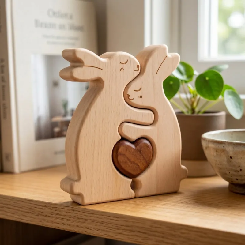 Bunny Family Wooden Puzzle Home Decor - Image 0