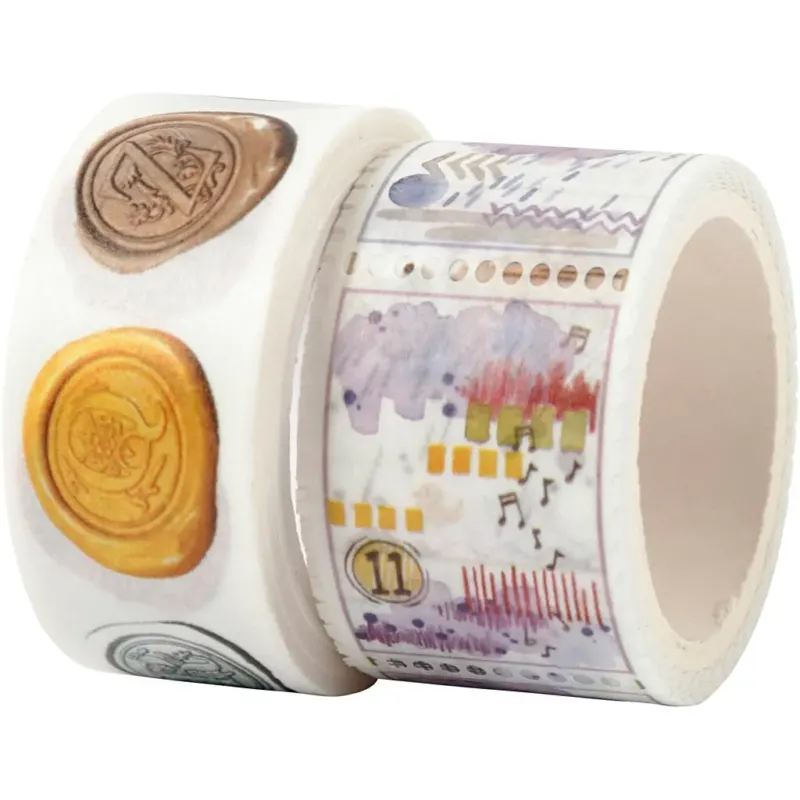 Washi Tape, Snail and landscape motive, L: 3+5 M, W: 20+25 mm, 2 roll