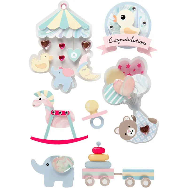 3D Stickers, baby, H: 25-70 mm, W: 20-55 mm, thickness 7 mm, 8 pc