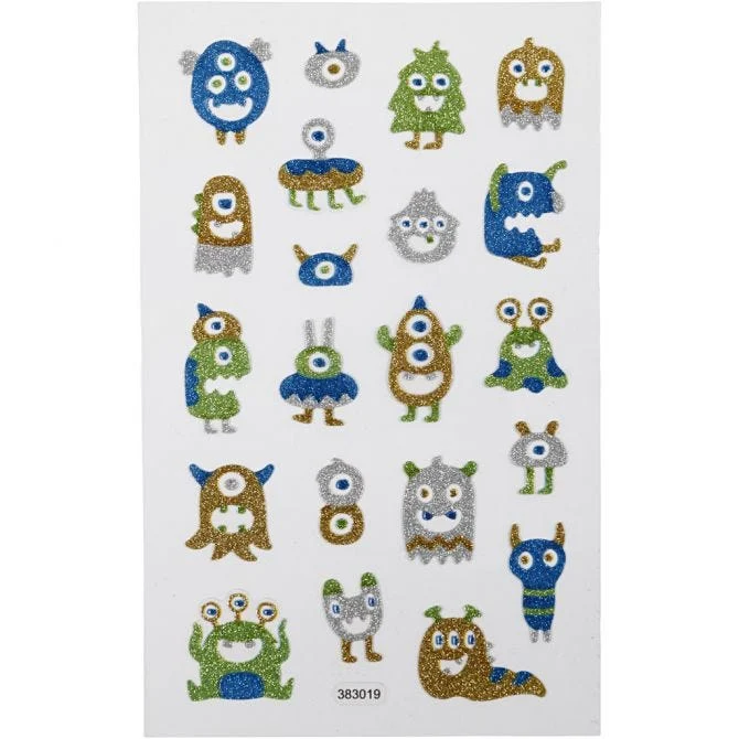 Glitter Stickers, aliens, sheet 10x16 cm, 1 sheet
