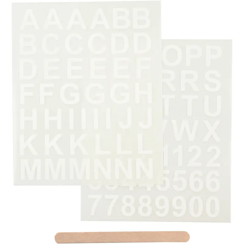 Rub-on Stickers, letters and numbers, H: 17 mm, W: 17 mm, sheet 12,2x15,3 cm, white, 1 pack