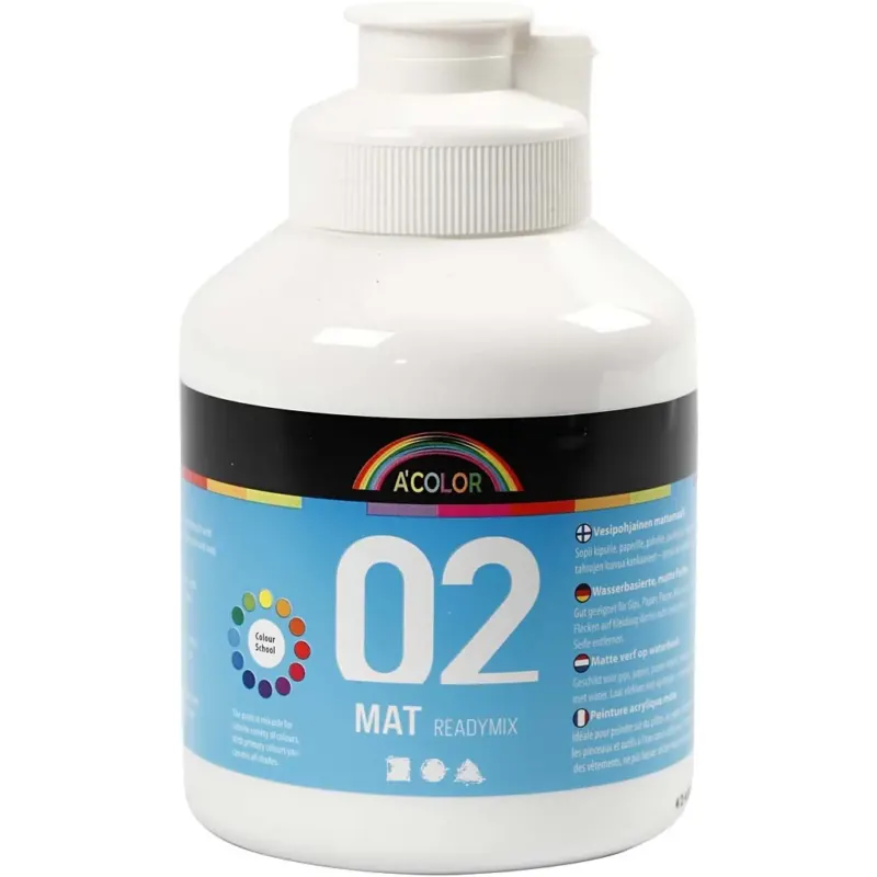 A-Color Acrylic Paint, white, 02 - matt (color poster), 500ml