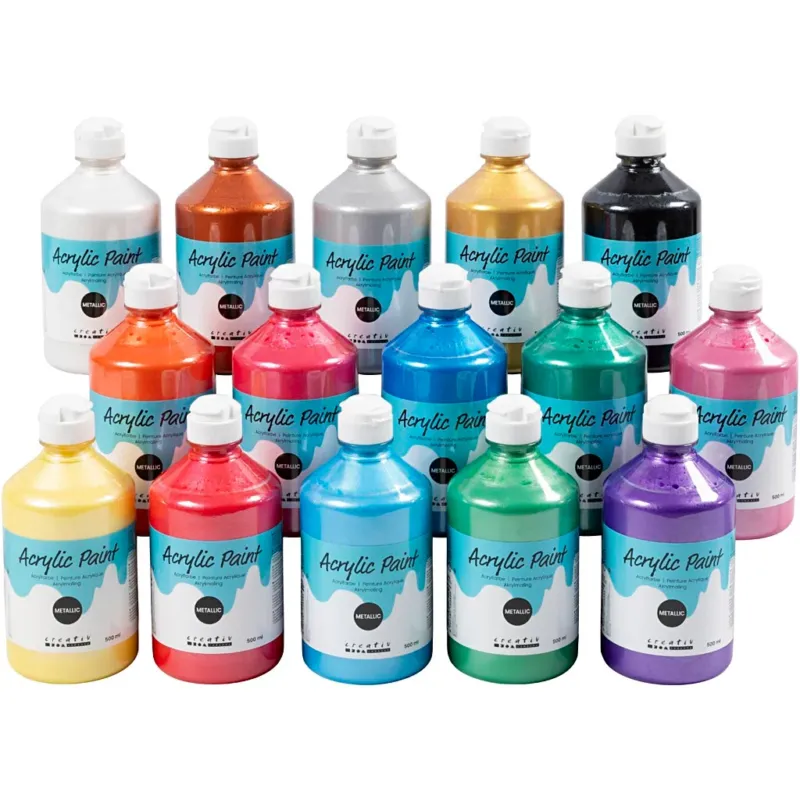 Acrylic Paint Metallic, metallic, assorted colours, 15x500 ml
