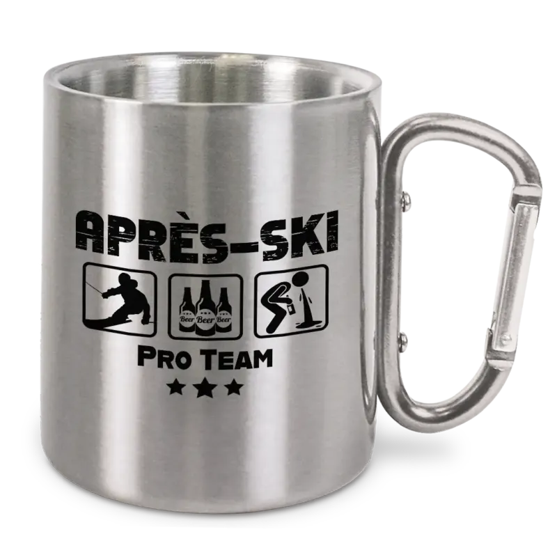 Aprés-Ski Pro Team - Edelstahl-Trinkbecher mit Karabinerhaken