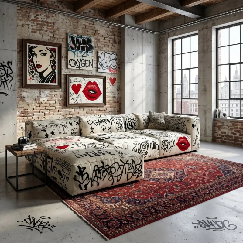 Street Art Graffiti Printed Sectional Sofa - Image 0