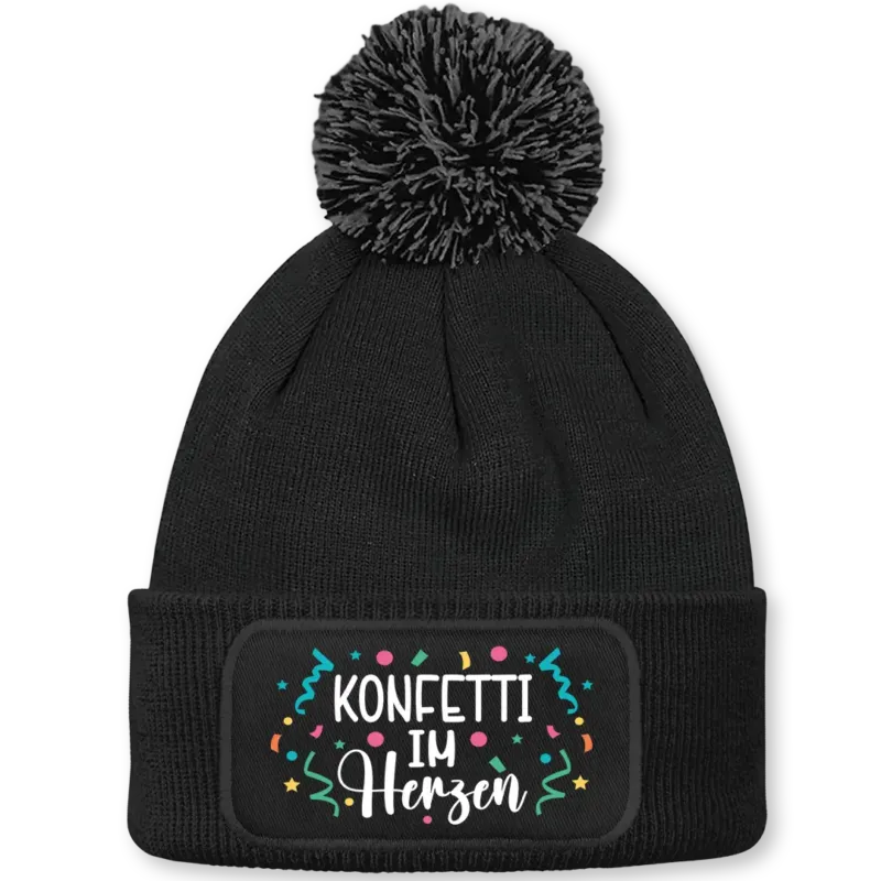 Konfetti im Herzen - Beanie mit Bommel