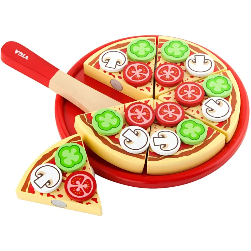 VIGA wooden play pizza, size 23x3,5 cm