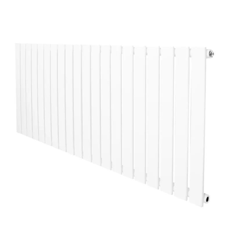 Flachheizkörper in Weiß, 600mm x 1400mm, mit schlanken, vertikalen Lamellen und glatter, pulverbeschichteter Oberfläche für moderne Innenräume