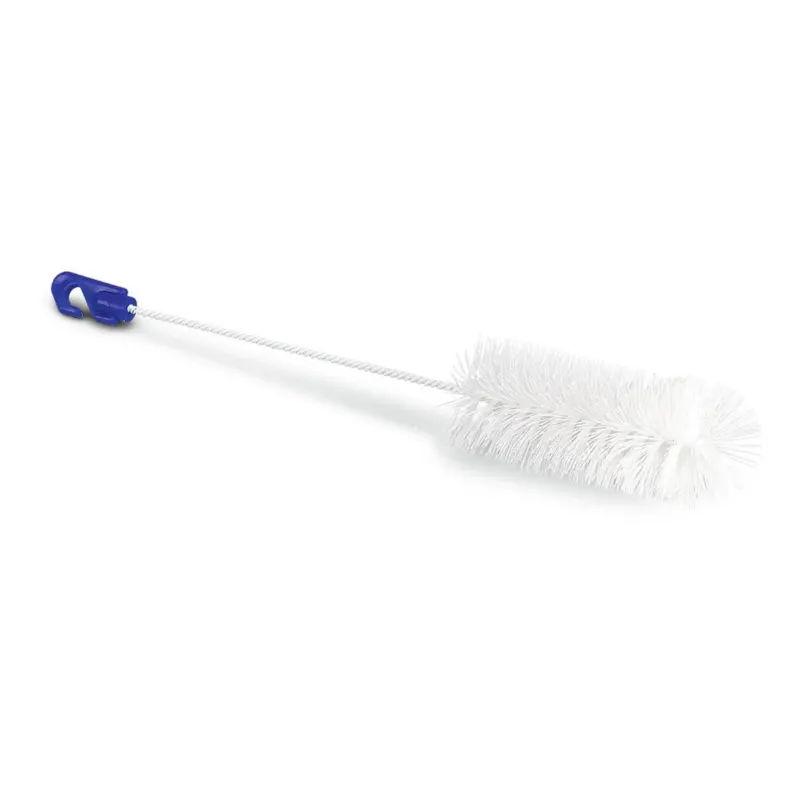 Die Nölle Profi Brush Flaschenbürste (Ø 53 mm, 470 mm lang, reine Borste) von Nölle Profi Brush Bürsten- & Pinseltechnik e.K. hat steife Borsten, einen langen gedrehten Stiel mit blauem Griff und ist auf einem schlichten weißen Hintergrund abgebildet.