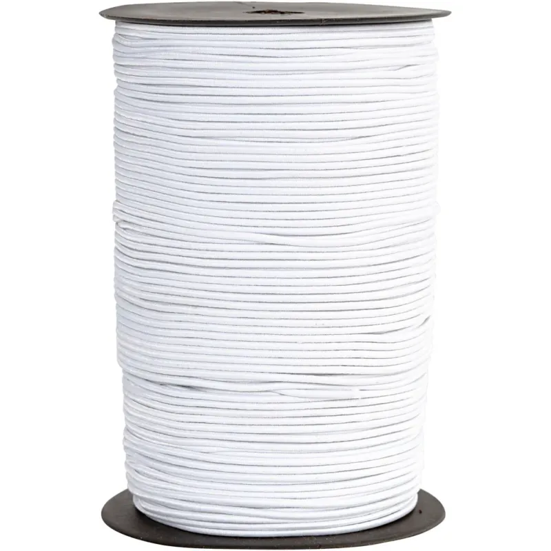 Elastic Cord, thickness 2 mm, white, 250 m/ 1 roll