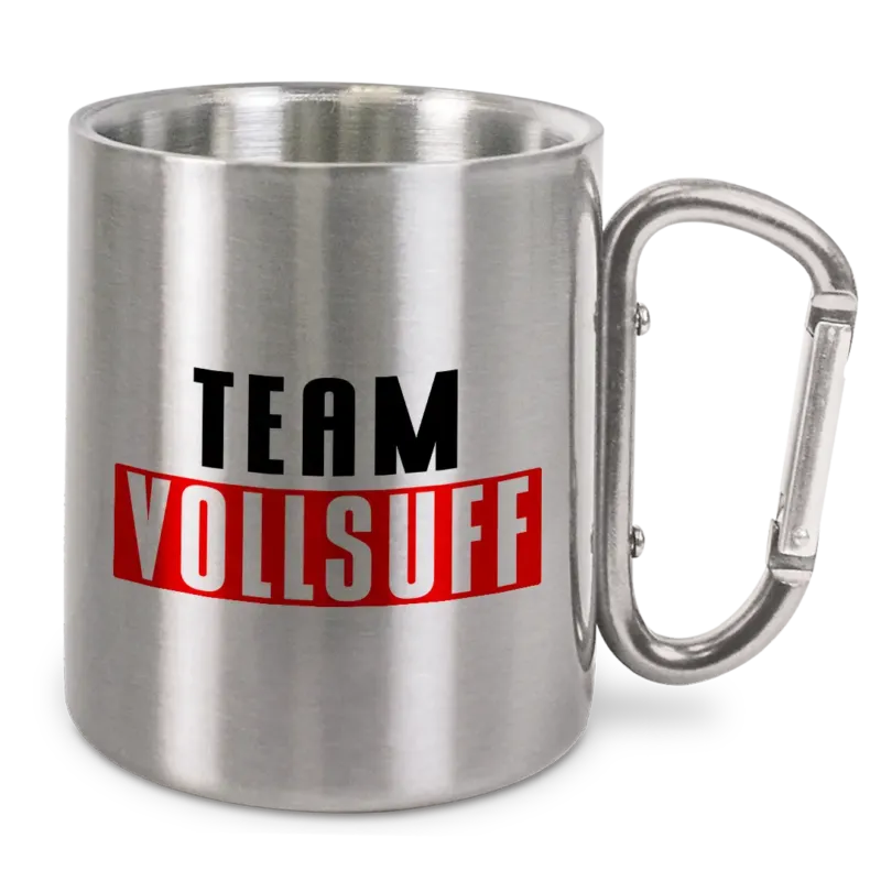 Team Vollsuff - Edelstahl-Trinkbecher mit Karabinerhaken