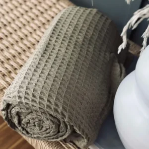 Plaid Stone-washed Waffel-Baumwolle - Dunkelbeige