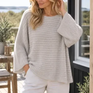 Oversized-Pullover - Beige Woll-/Mohair-Mix