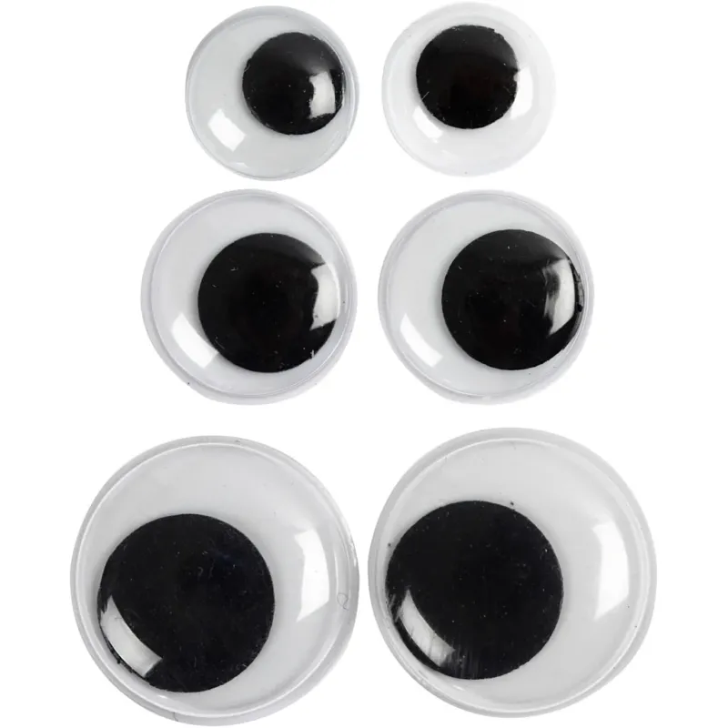 Wiggly Eyes, not sticky, dia. 12+14+20 mm, 18 asstd.