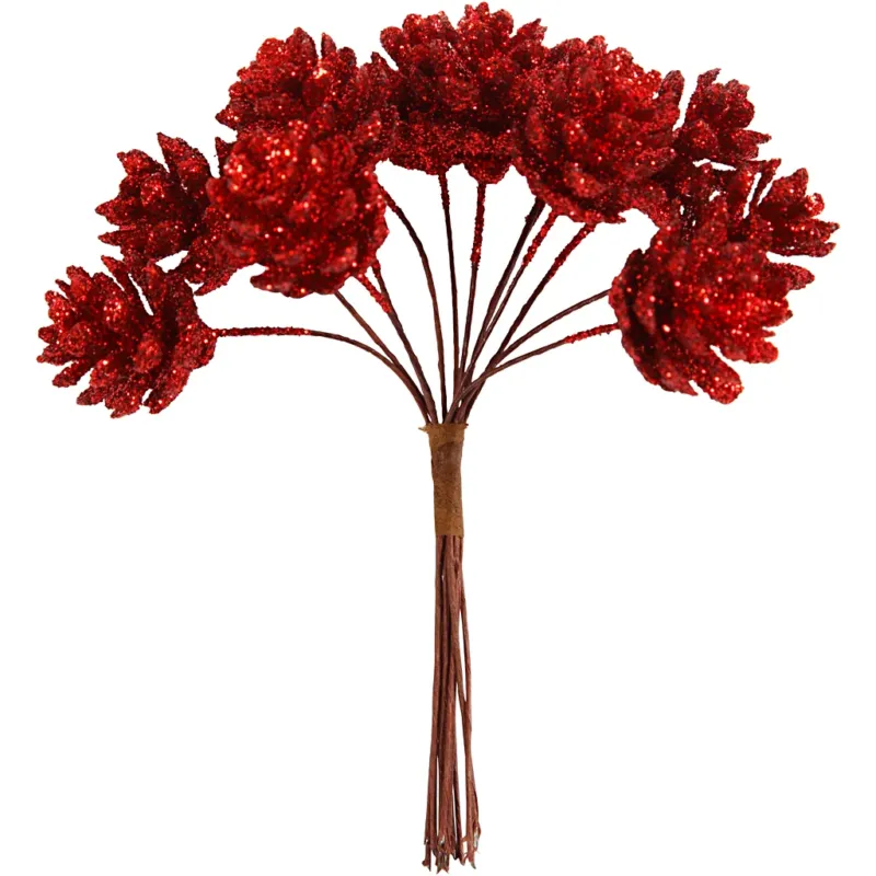 Artificial cones, Dia. 20 mm, christmas red, 12 pc