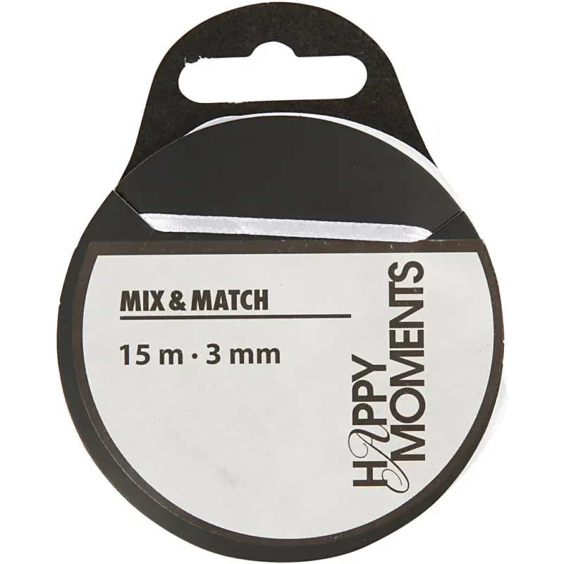 Satin Ribbon, W: 3 mm, white, 15 m/ 1 roll