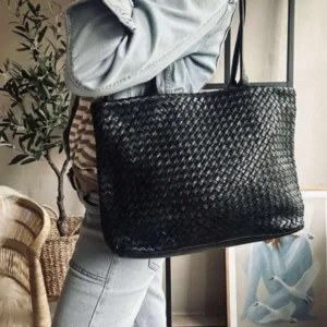 Shopper aus geflochtenem Leder - Black