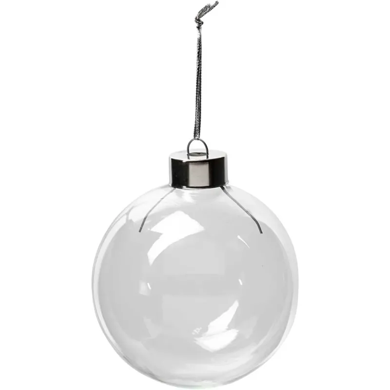 Glass Ornaments, H: 8,9 cm, dia. 7,9 cm, transparent, 6 pc