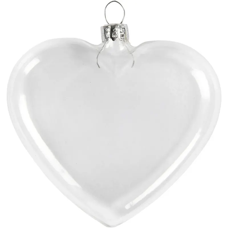 Flat Glass Heart, H: 9 cm, W: 7.8 cm, thickness 2,1 cm, 6 pc