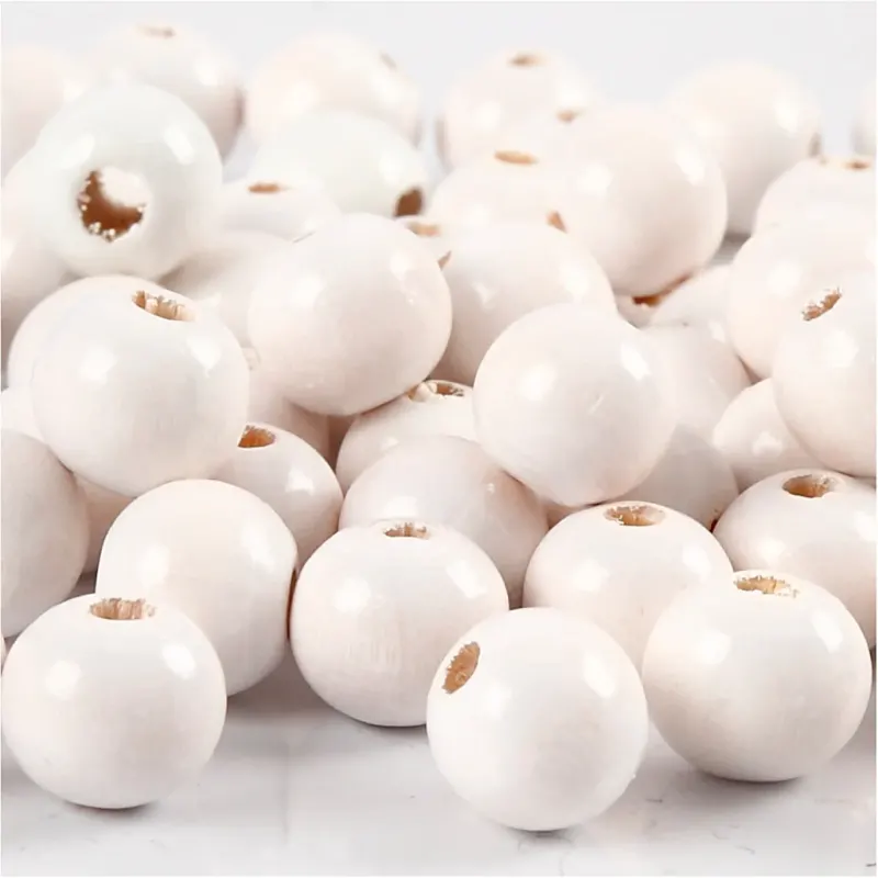 Wooden Beads, dia. 10 mm, hole size 3 mm, white, 20g