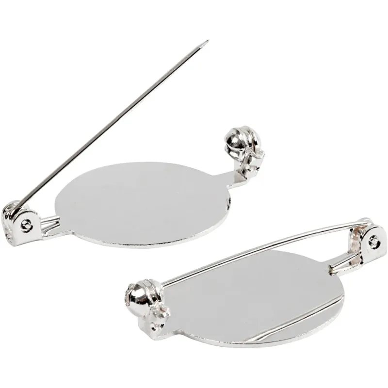 Brooch Backs, dia. 20 mm, silver-plated, 100 pc