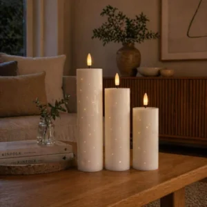 LED-Blockkerzen TWINKLE Weiß - Set mit 3 Stk.