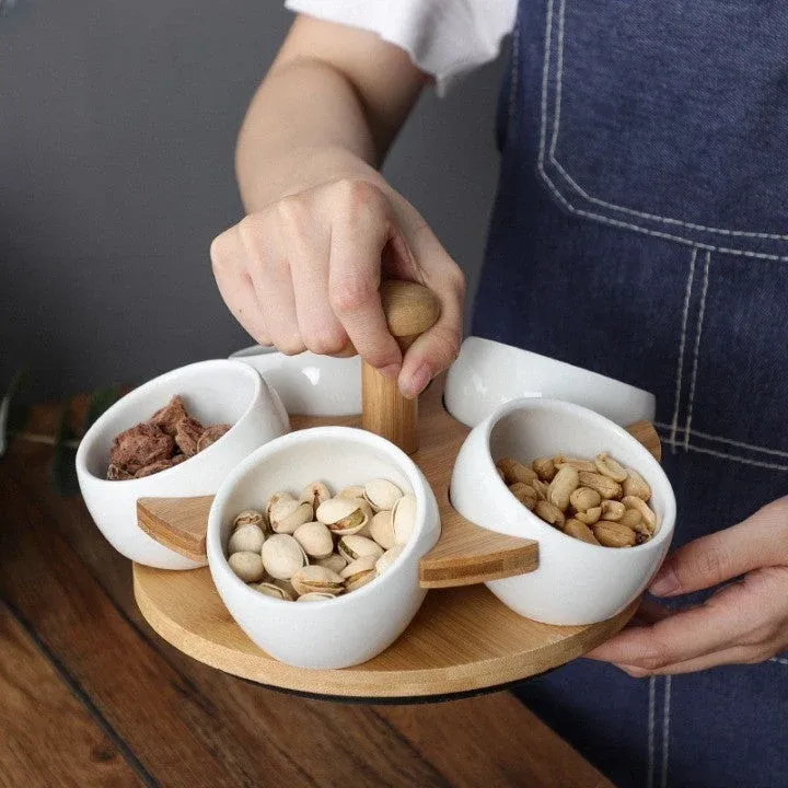 Tea Time Bamboo Porcelain Snack Tray - Image 0