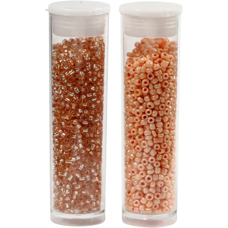 Rocaille Seed Beads, dia. 1,7 mm, size 15/0, hole size 0,5-0,8 mm, peach, light peach, 2x7 g