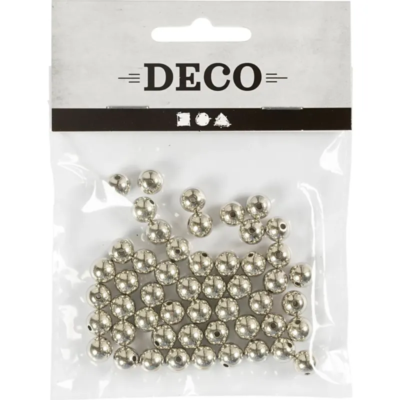 Wax Beads, dia. 8 mm, hole size 1 mm, silver, 50 pc