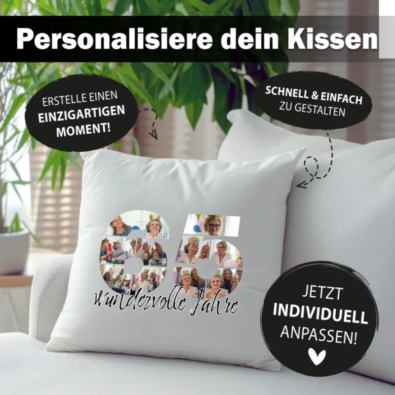Bild: Personalisiertes Foto-Kissen zum 65. Geburtstag - Fotogeschenk.