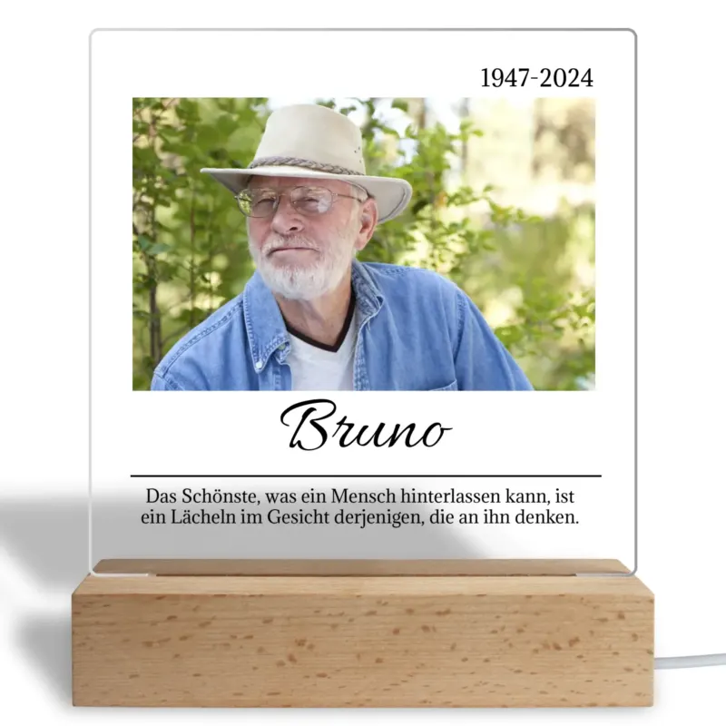 Personalisiertes Acryl Glasbild - Trauergeschenk mit Foto, Datum und Namen - In liebevoller Erinnerung