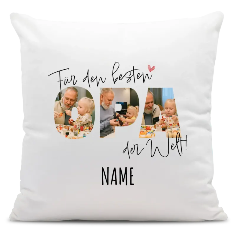 Bild: Personalisiertes Foto-Kissen - Für den besten OPA der Welt + Name - Geschenk für Großeltern.