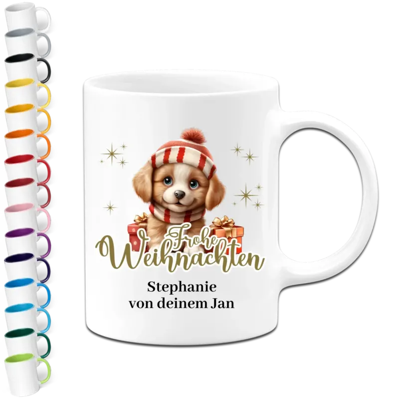 Bild: Personalisierte Weihnachtstasse - Frohe Weihnachten - Baby Hund - Tasse mit Namen.