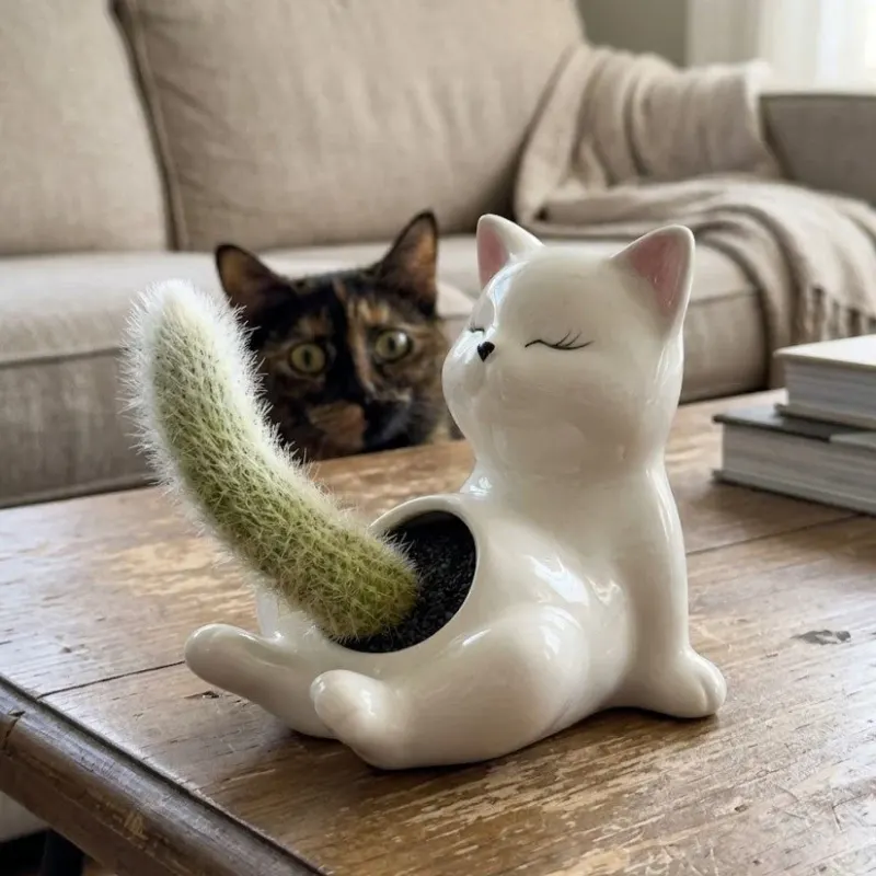 Naughty Cat Ceramic Cactus Planter - Image 0
