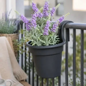 Blumenkübel für Zaun/Balkon – dunkelgrauer Kunststoff