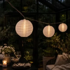 LED-Solarlichterkette Mary, 10 weiße Kugeln