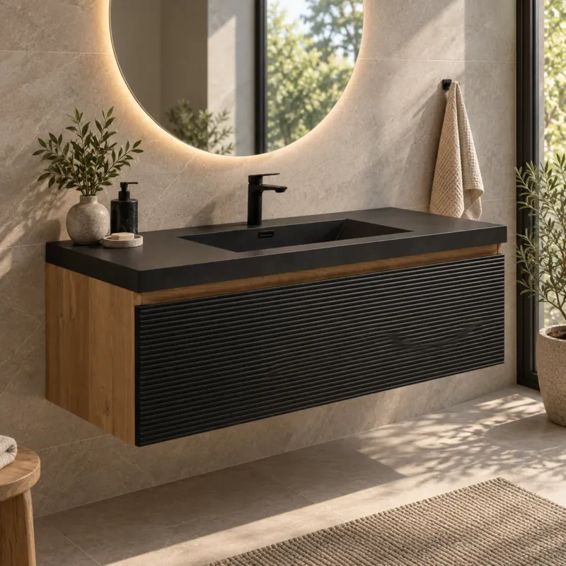 Levita Floating Black Walnut Bathroom Vanity Cabinet