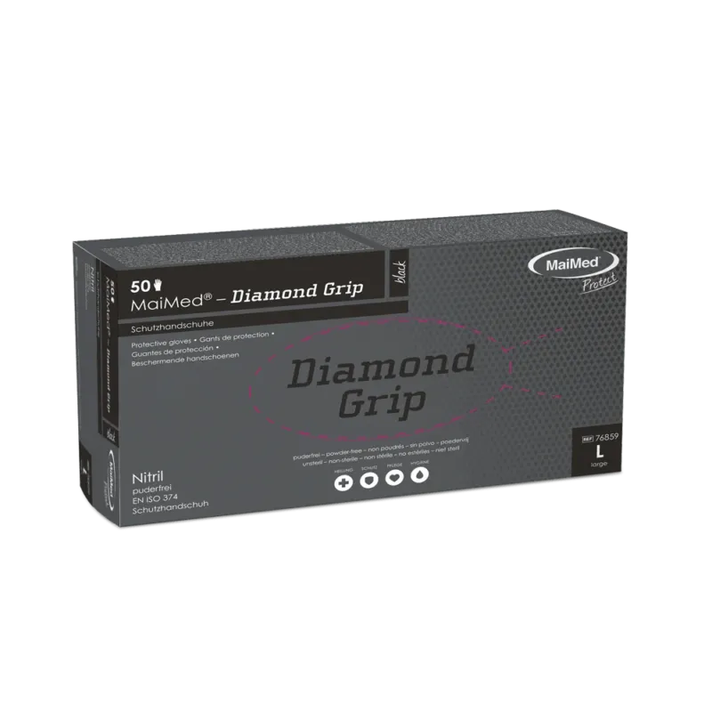 MaiMed-Diamond Grip schwarz, unsteril, pf Latexfreier Nitril-Handschuh