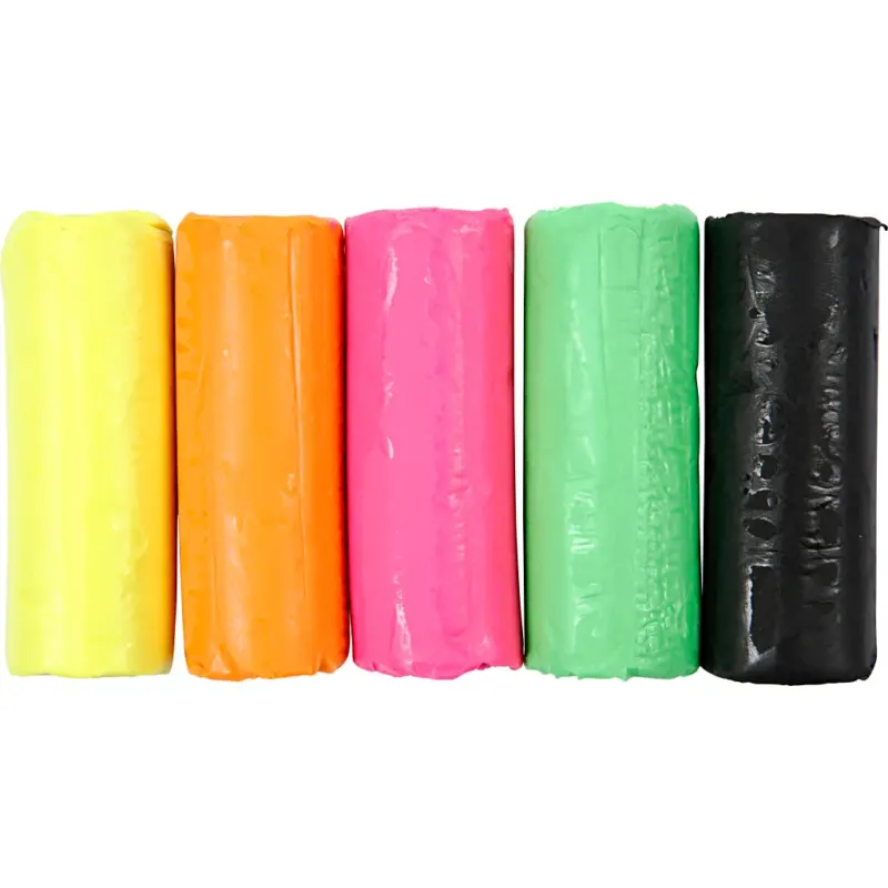 Modelling Clay, H: 9,5 cm, neon colours, 5x80 g/ 1 bucket