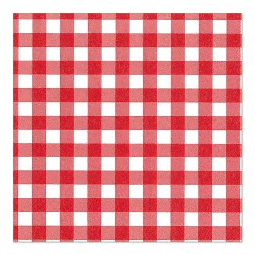 PAPSTAR 100 Servietten, 3-lagig (33 x 33 cm), von PAPSTAR GmbH – rote und weiße Karomuster im zeitlosen Design, ideal für stilvolle Tischdekorationen.