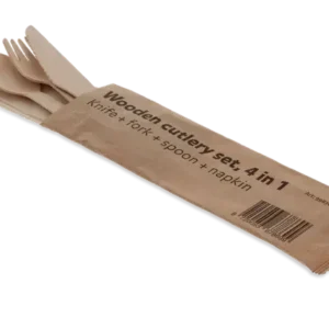 Wooden cutlery set 4/1 knife + Fork + spoon + Napkin FSC (250 pcs)