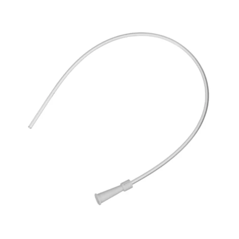 Das Bild zeigt den B. Braun Absaugkatheter Typ Standard von B. Braun Deutschland GmbH & Co. KG mit gerader Spitze und leicht ausgestellter Öffnung. Dieser klare, flexible Kunststoffkatheter zeichnet sich durch eine außergewöhnliche medizinische Schlauchqualität aus und ist daher ideal für präzise medizinische oder Laboranwendungen.