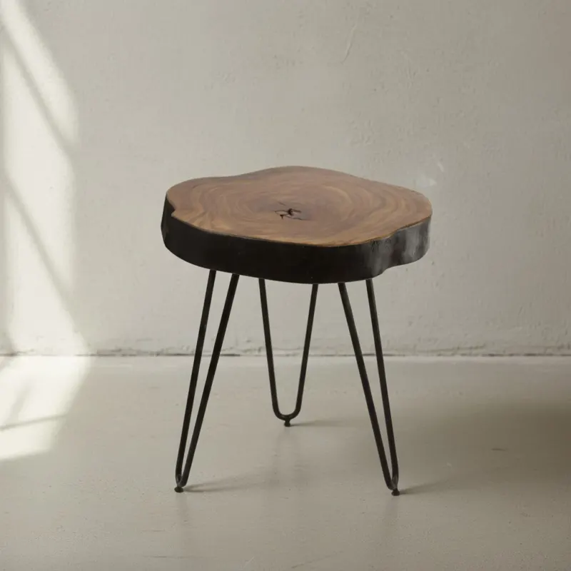 Beistelltisch BALU Massivholz_ Metallbeine_ Baumstammoptik_ robust_ pflegeleicht - KADIMA DESIGN_Farbe_ Braun_ Größe_ 35x35x45 cm_#sku_BARWL1.548#